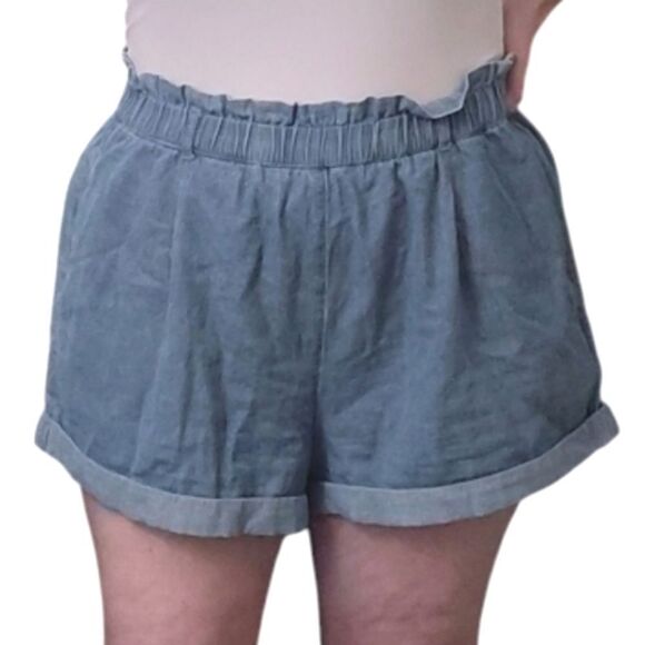 🎁 AEO High Waisted Paperbag Denim Shorts Size Large *Missing Belt - Picture 8 of 15